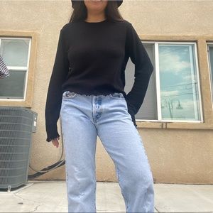 Vintage Black Long Sleeve Crop Top Size S